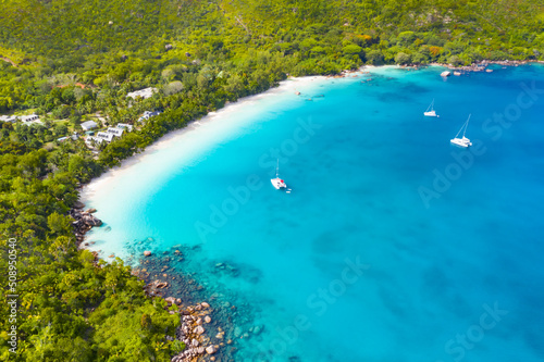 Aerial view of Anse Lazio beach, Praslin, Seychelles photo