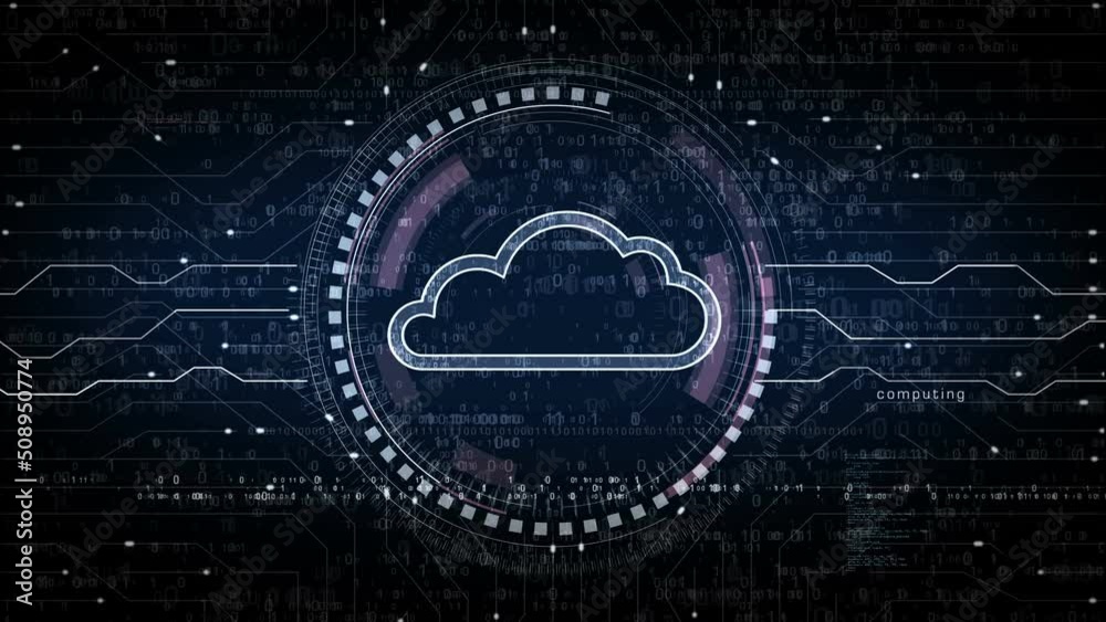 Cloud computing and online storage and internet server symbol abstract digital concept. Network, cyber technology and computer background seamless and looped animation.