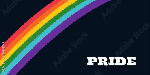Pride rainbow flag LGBT banner. Pride month text on black background. LGBTQ concept. Copy space. Color flat vector illustration