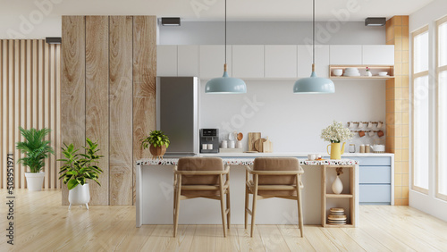 Modern kitchen interior with furniture,kitchen interior with white wall.