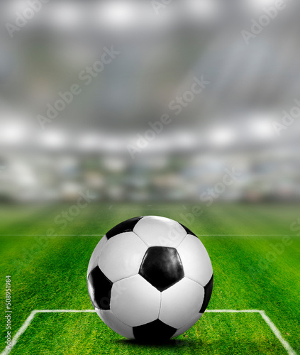 Soccer Fu  ball im Fu  ballstadion im Scheinwerferlicht