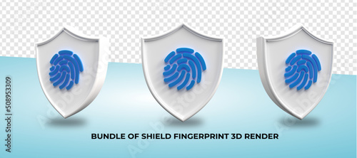 Bundle of 3D render approve shield fingerprint,user access, scanner face, server access