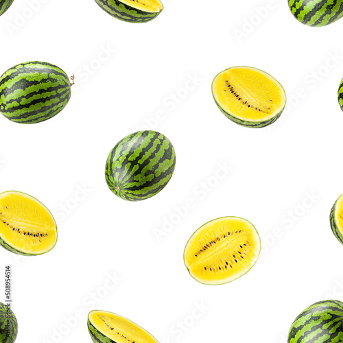 yellow Watermelon isolated on white background, SEAMLESS, PATTERN