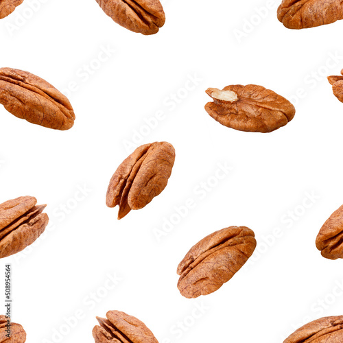 Pecan nut isolated on white background, SEAMLESS, PATTERN