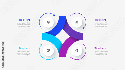 Cycle diagram divided into 4 segments. Concept of four options of business project infographic. Vector illustration for data analysis visualization.
