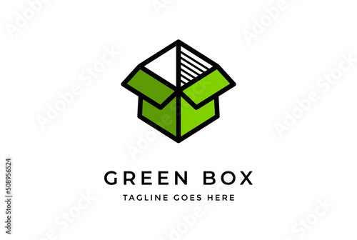 Simple Minimalist Green Cardboard Box Icon for Package Delivery Shipping Logo Design Vector