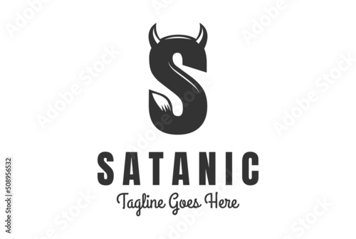 Vintage Bold Initial Letter S with Horn Tail for Satan Satanic Logo Design