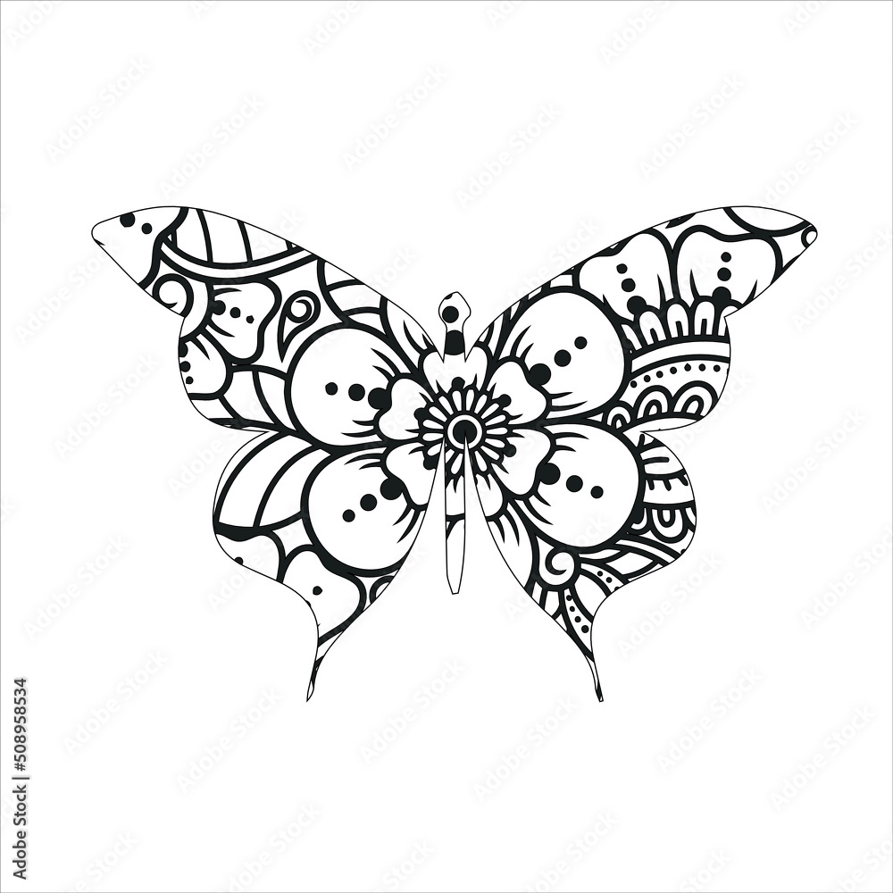 Butterfly with floral  mandala decoration   Silhouette of butterfly illustration .butterfly  Floral mandala art.