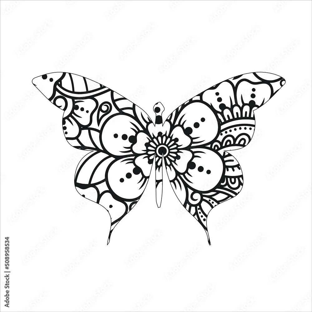 Butterfly with floral mandala decoration Silhouette of butterfly illustration .butterfly Floral mandala art. Butterfly with floral mandala decoration Silhouette of butterfly illustration .butterfly Floral mandala art.