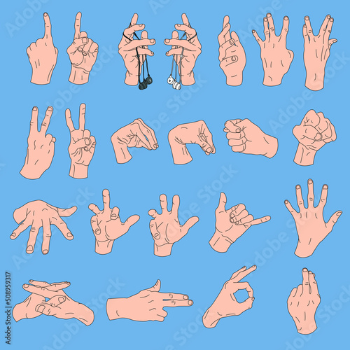 Hand sign set. 22 hands in your nands.