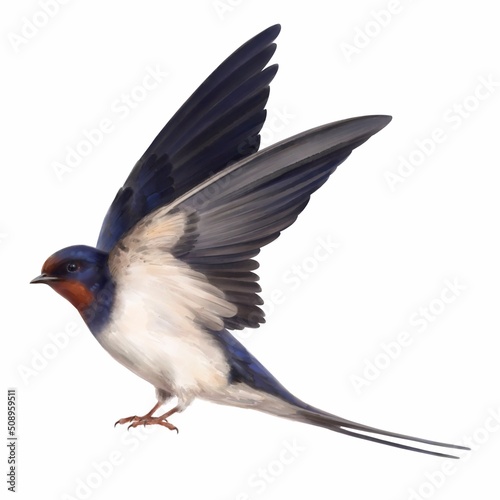 Swallow Bird. Watercolour illustration of a swallow. Idea for educational books, postcards, stickers, tattoo. © Mitart