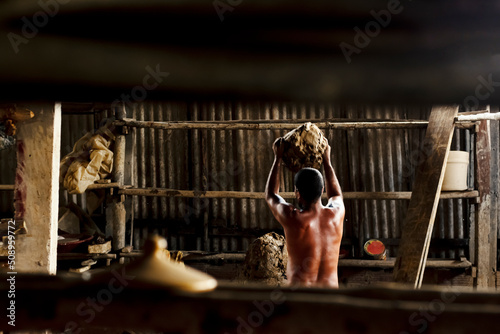 Ceramic pieces under construction in the atelier. photo