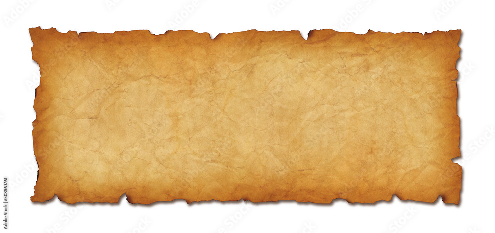 Old paper horizontal banner. Parchment scroll isolated on white with shadow