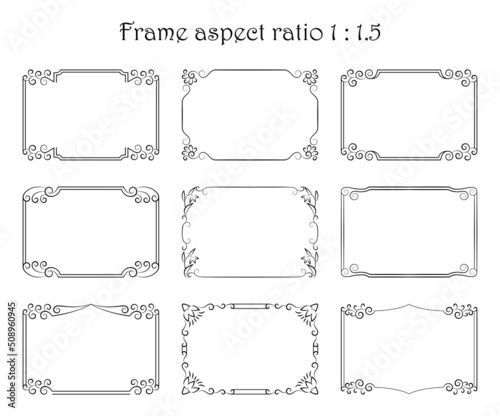 Set of vector rectangular frames with floral pattern