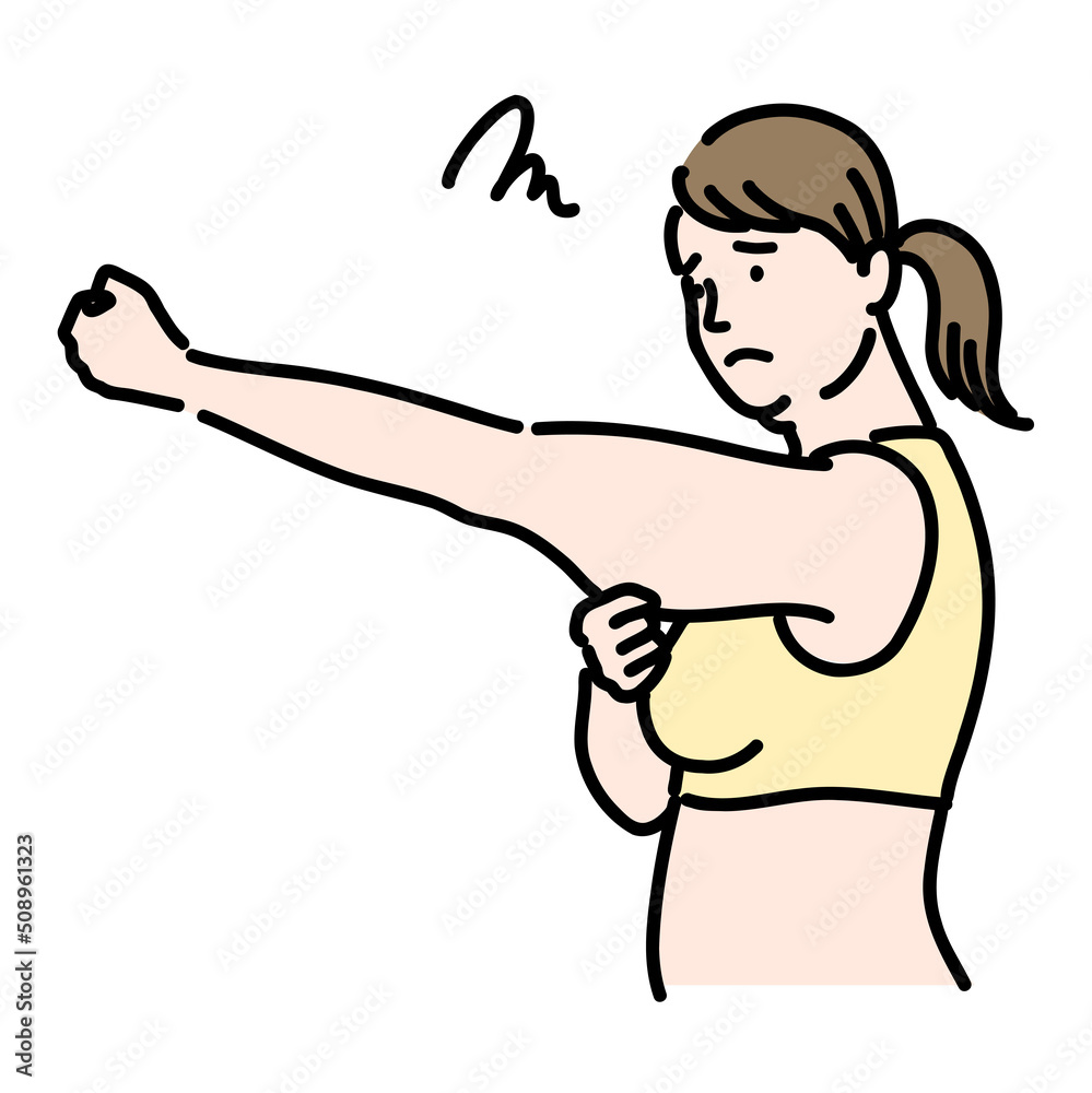 二の腕のお肉をつまんで悩んでいる太った若い女性