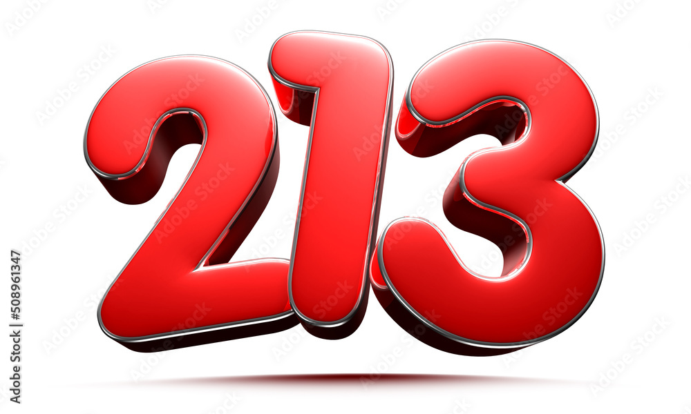 Rounded red number 213 3D illustration on white background have work path. Rounded red number 213 3D illustration on white background have work path.