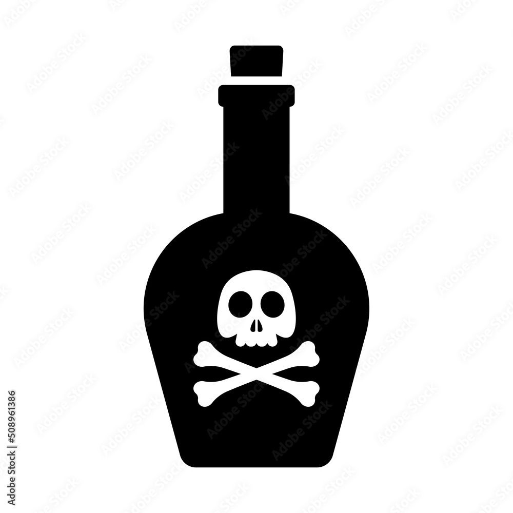 Bottle of poison icon. Black silhouette. Front view. Vector simple flat graphic illustration. Isolated object on a white background. Isolate. Bottle of poison icon. Black silhouette. Front view. Vector simple flat graphic illustration. Isolated object on a white background. Isolate.