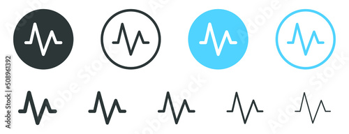 pulse icon button, heart beat icon sign - audio sound radio wave icons photo