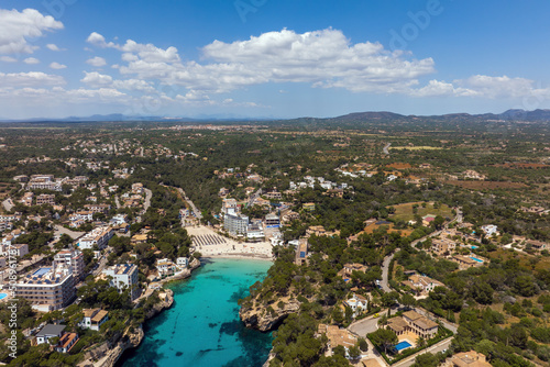 Aerial view of the beautiful beach in cala Santanyi on Mallorca, Spain