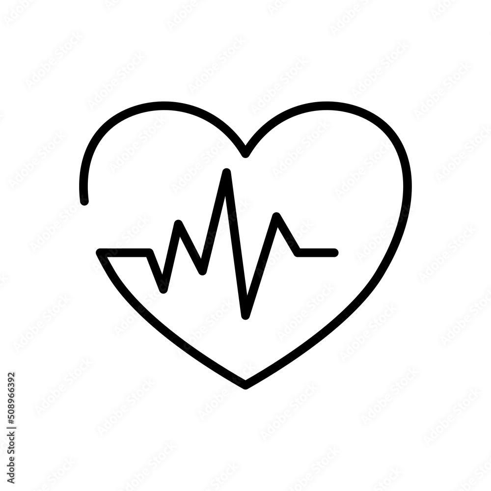 Serce z linią pulsu i ikona wektorowa - obrazy, fototapety, plakaty 