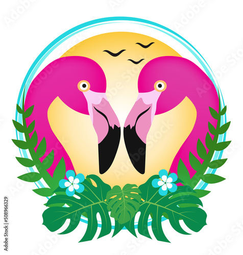 Flamingo and tropical foliage for design graphics