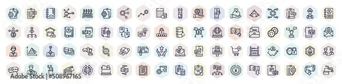 economy outline icons set. thin line icons such as instructions, contact list, limit, wage, mobile payment, casino chip, , facilities