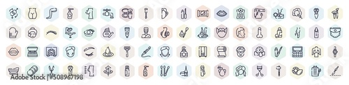 plastic surgery outline icons set. thin line icons such as sex reas  thigh  nail brush  bathroom scale  blepharoplasty  deodorant  shaving  mastopexy  cotton swab icon.