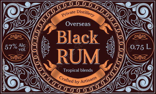  Black Rum - ornate vintage decorative label