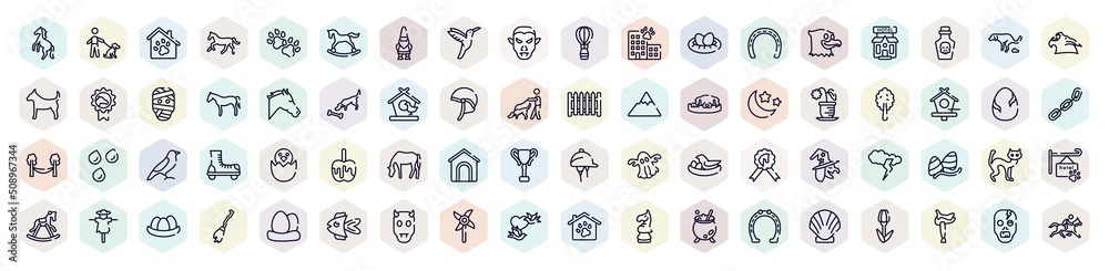 horses outline icons set. thin line icons such as wild horse, pet hotel, hummingbird, null, horse head, plain tree, horse grazing, black cat, birds couple icon. horses outline icons set. thin line icons such as wild horse, pet hotel, hummingbird, null, horse head, plain tree, horse grazing, black cat, birds couple icon.