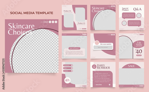 social media template banner beauty care cosmetic and spa sale promotion. fully editable instagram and facebook square post frame puzzle organic sale poster