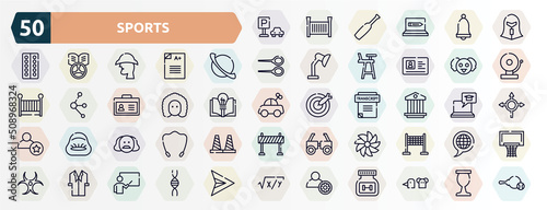 sports outline icons set. thin line icons such as car park, spartan, saturn, professor, newton, pillars, shakespeare, whirligig, lab coat, engeneering icon.