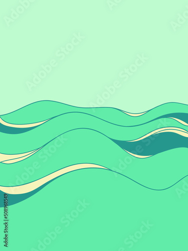 Sea waves vintage seascape horizone poster. Sea minimalist modern line art blue landscape illustration background for design
