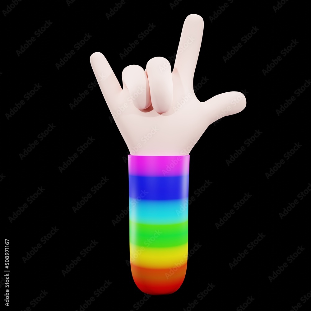 Obraz premium Hand making a heart sign. pride LGBT rainbow. symbol of freedom, peace, and equality. Lesbian, gay, bisexual, transgender, and queer (LGBTQ). Human rights or diversity concept. 3D Rendering