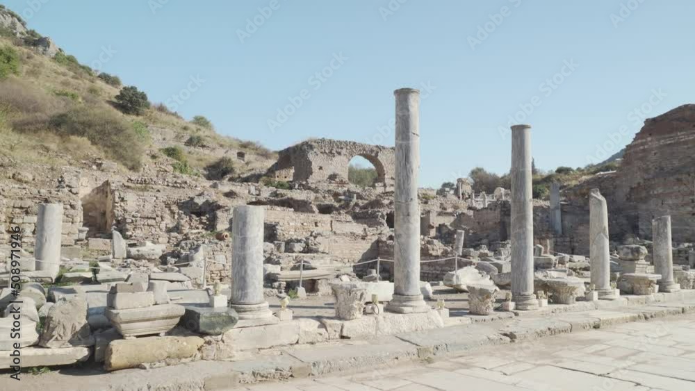 Awesome view of columns in Ephesus (Efes) at Turkey