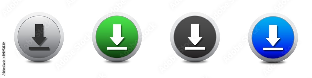 Download icon set. Upload button. Load symbol. Round colourful buttons with shadows under it. Flat vector illustration. Download icon set. Upload button. Load symbol. Round colourful buttons with shadows under it. Flat vector illustration.