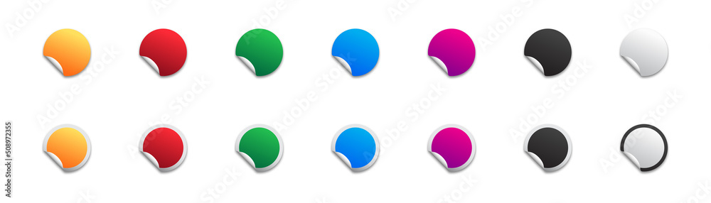 Set of round adhesive stickers with a folded edges. Blank stickers collection. Flat vector illustration. Set of round adhesive stickers with a folded edges. Blank stickers collection. Flat vector illustration.