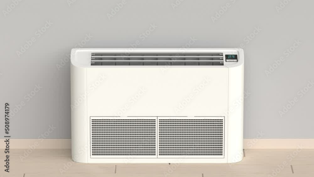 White floor mounted air conditioner in the room, front view