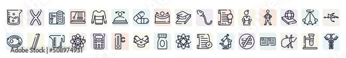 science outline icons set. thin line icons such as agitator, journal, convex, spermatozoon, pe teacher, slash, neutrons, scholarship, not equal icon.