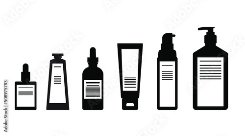 silhouette body lotions, serum,Skincare pump, packaging  bottle cosmetic flat design