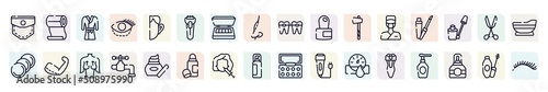 make up outline icons set. thin line icons such as pocket, robe, shaver, cuticle, lip gloss, brachioplasty, faucet, mesotherapy, electric shaver icon.