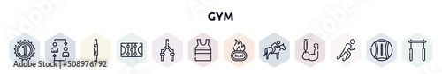 gym outline icons set. thin line icons such as number one, substitution, fitness watch, ice court, bicycle fork, tanktop, calories, horse riding, paralympics icon.