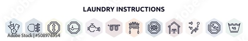laundry instructions outline icons set. thin line icons such as lost items, fog light, ahead, pothole, malfunction indicador, glowplug, indian headdress, atom, air outlet icon.