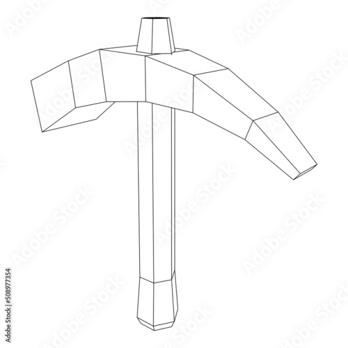 Pickaxe for extraction of precious stones or extracting minerals. Miners hand tool. Wireframe low poly mesh vector illustration