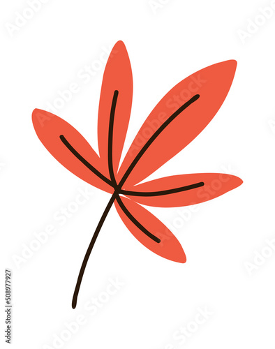 Autumn rowan branch. Leaves and berries. Vector hand drawn flat red berry
