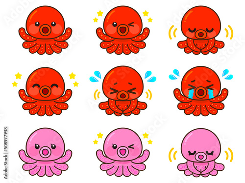 かわいいタコのイラストセット＿ベクター2
