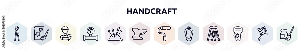 handcraft outline icons set. thin line icons such as pincers, decoupage, electrician, gas pipe, needle holder, bidet, painted, urinal, multimeter icon. handcraft outline icons set. thin line icons such as pincers, decoupage, electrician, gas pipe, needle holder, bidet, painted, urinal, multimeter icon.
