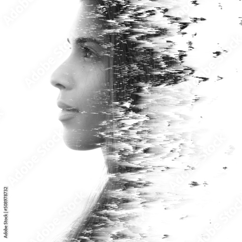 Pixelsort effect combined with a portrait of a woman photo