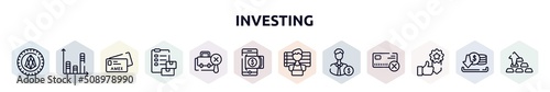 investing outline icons set. thin line icons such as null, bars, , customs, not search, withdraw, suspect, backer, best seller icon.