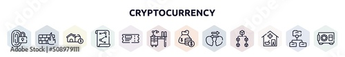 cryptocurrency outline icons set. thin line icons such as convert, distributed ledger, piggybank, bank online, files and folders, hierarchical structure, , accountant, wage icon.