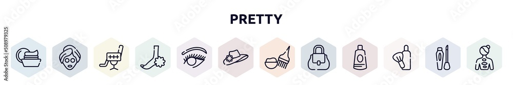 pretty outline icons set. thin line icons such as facial cream, beauty face mask, beauty salon chair, pedicure, woman eye, vintage woman hat, hair dye kit, women handbag, after shave icon. pretty outline icons set. thin line icons such as facial cream, beauty face mask, beauty salon chair, pedicure, woman eye, vintage woman hat, hair dye kit, women handbag, after shave icon.
